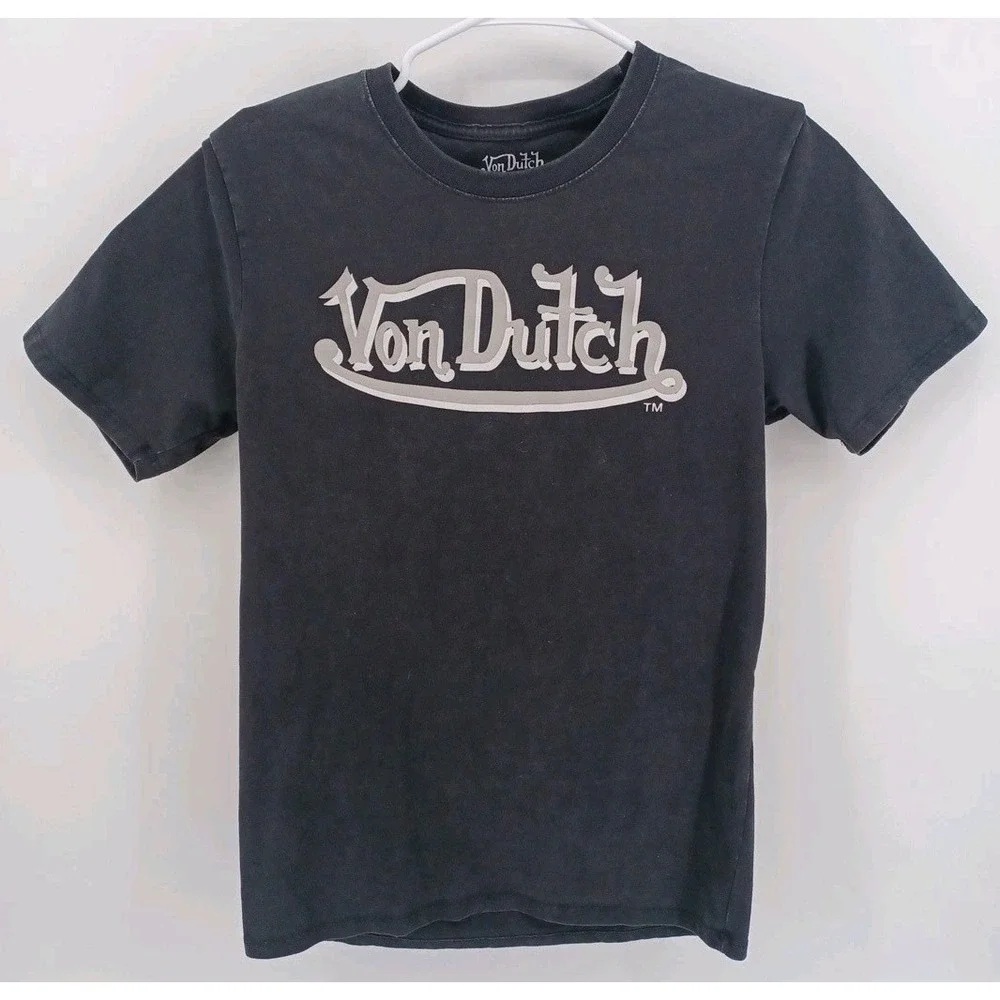 Von Dutch Mens Small Black Graphic Short Sleeve Tee Shirt